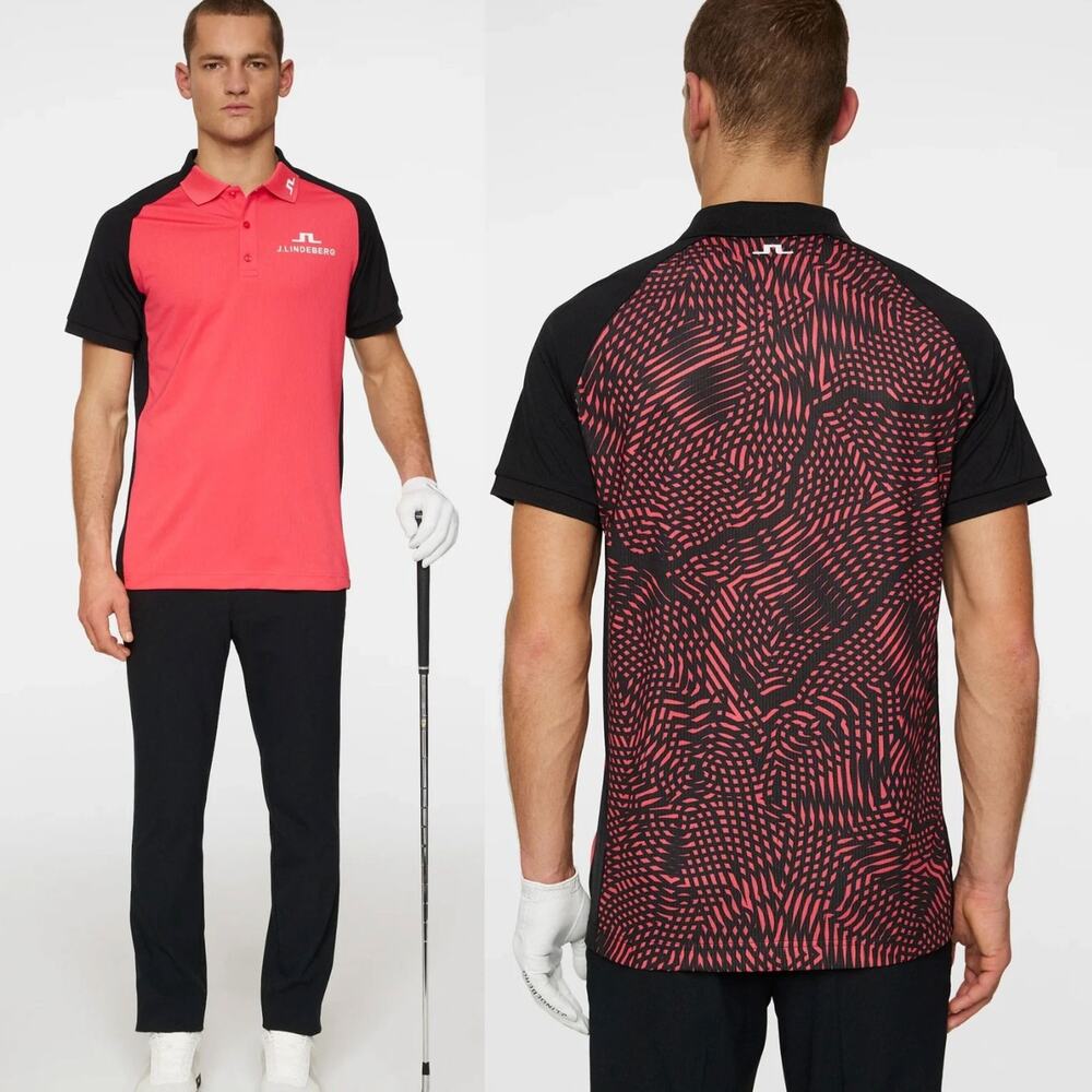 J.Lindeberg NWT Calle Tour Polo Azalea Wave Pink Golf Shirt Regular Fit Size L